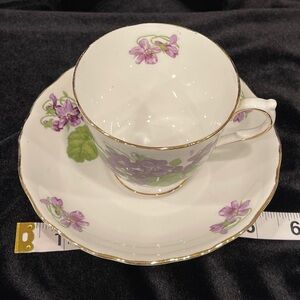 Melba by Adderly Bone china  Cup and saucer in violet pattern.